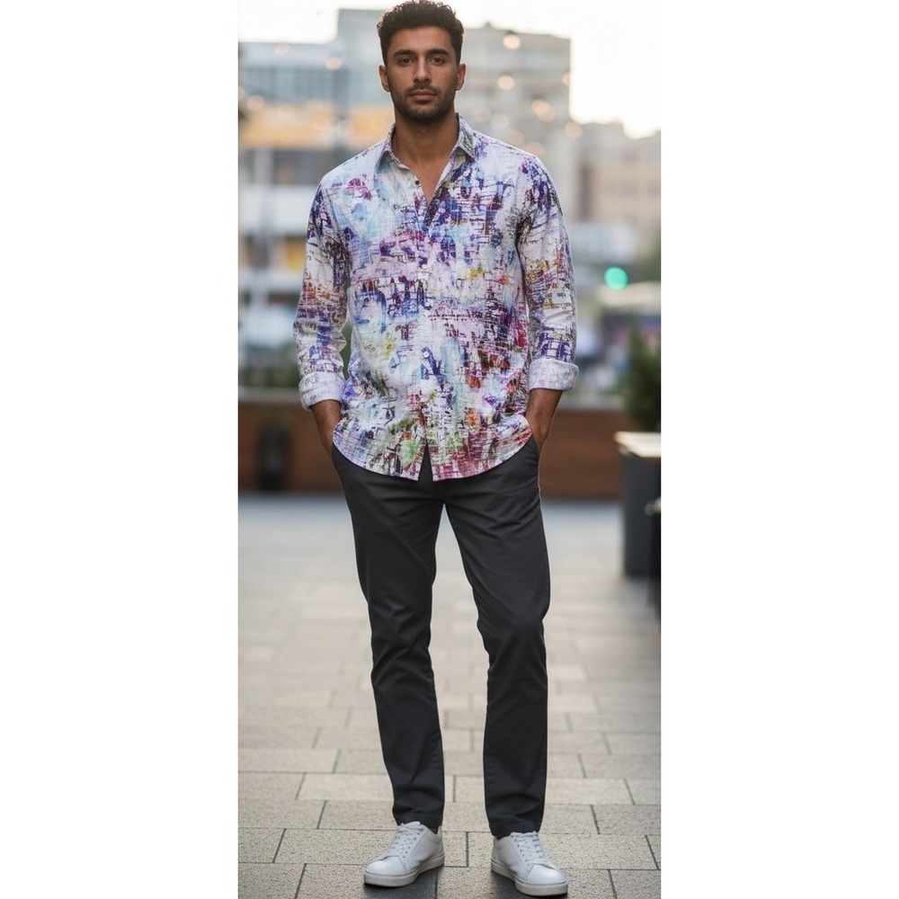 Robert Graham Classic Fit 3XL‎ Tribeca Geometric Art Embroidered Printed 3XL